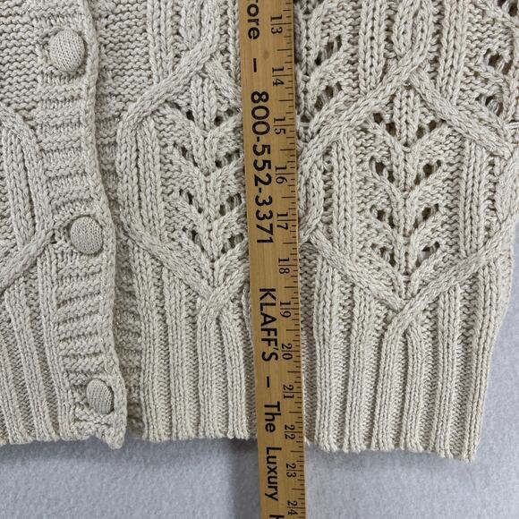 LUCKY BRAND Sweater Womens L Puff Sleeve Shine Button Up Cardigan Beige - Picture 15 of 16